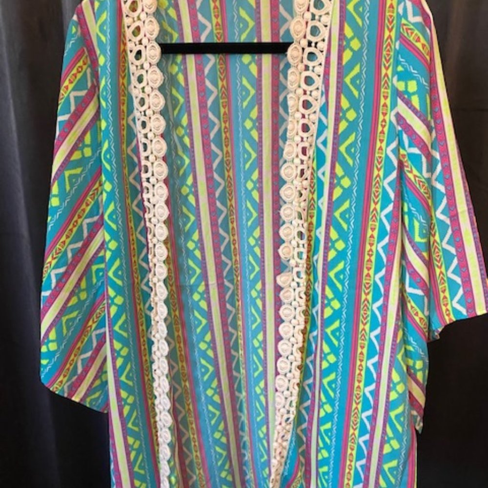 The Rage Brand Women's Cape/Shaw with Lace Detail Multi Color One Size